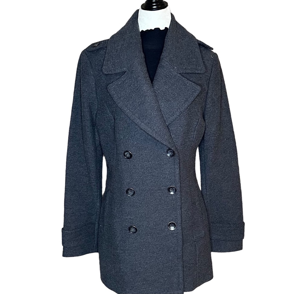 LE CHATEAU Dark Grey Cotton/Wool/Poly Blend Pea Coat M